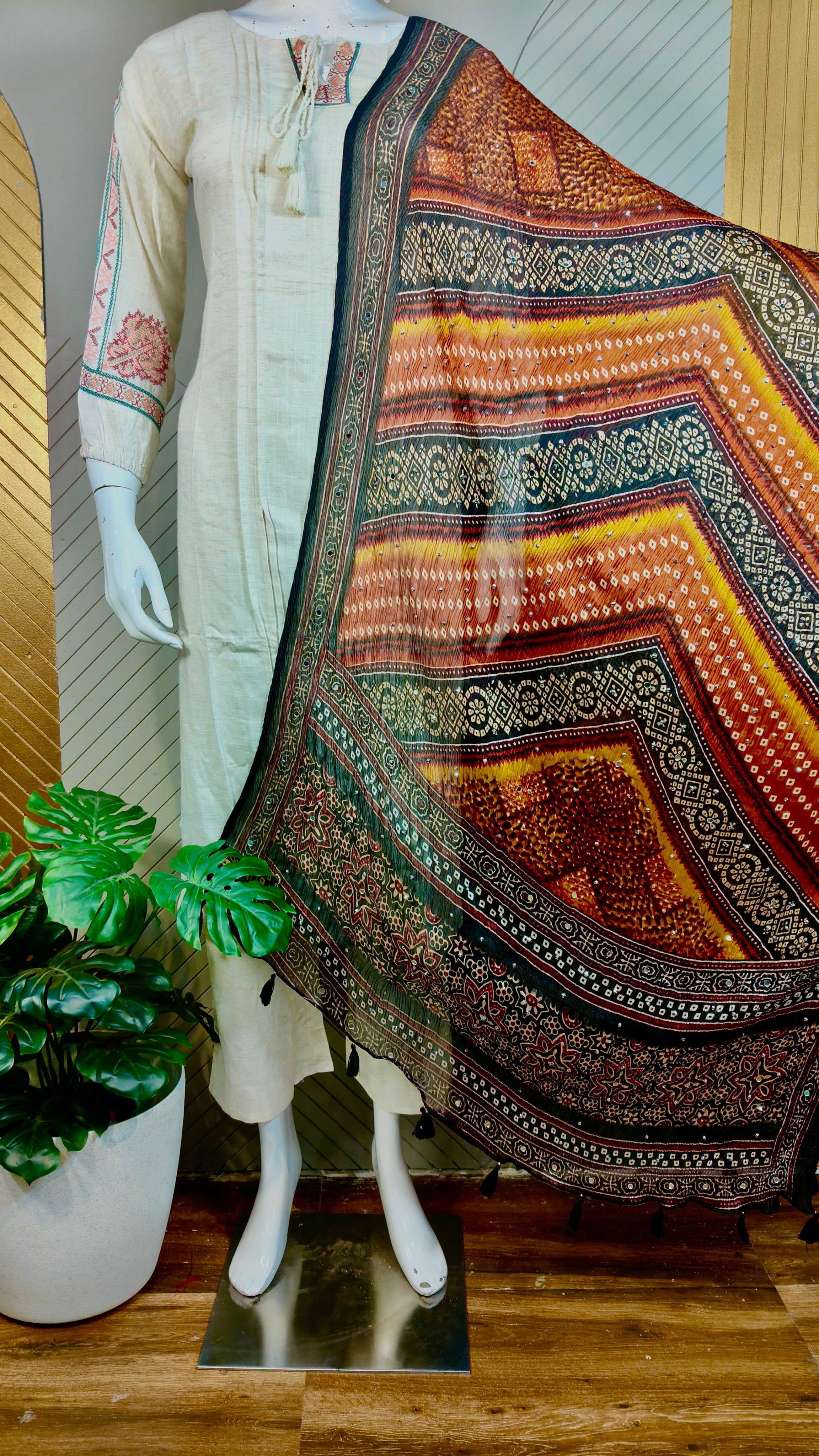 Ajrakh crush Georgette Mirror work Dupatta | DUPA1212