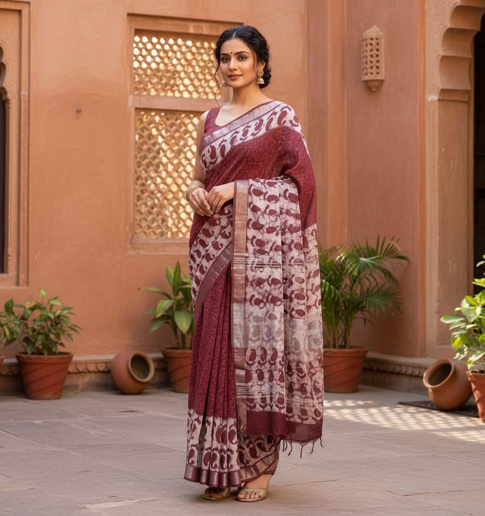 Organic Linen sarees | LICOSA2811